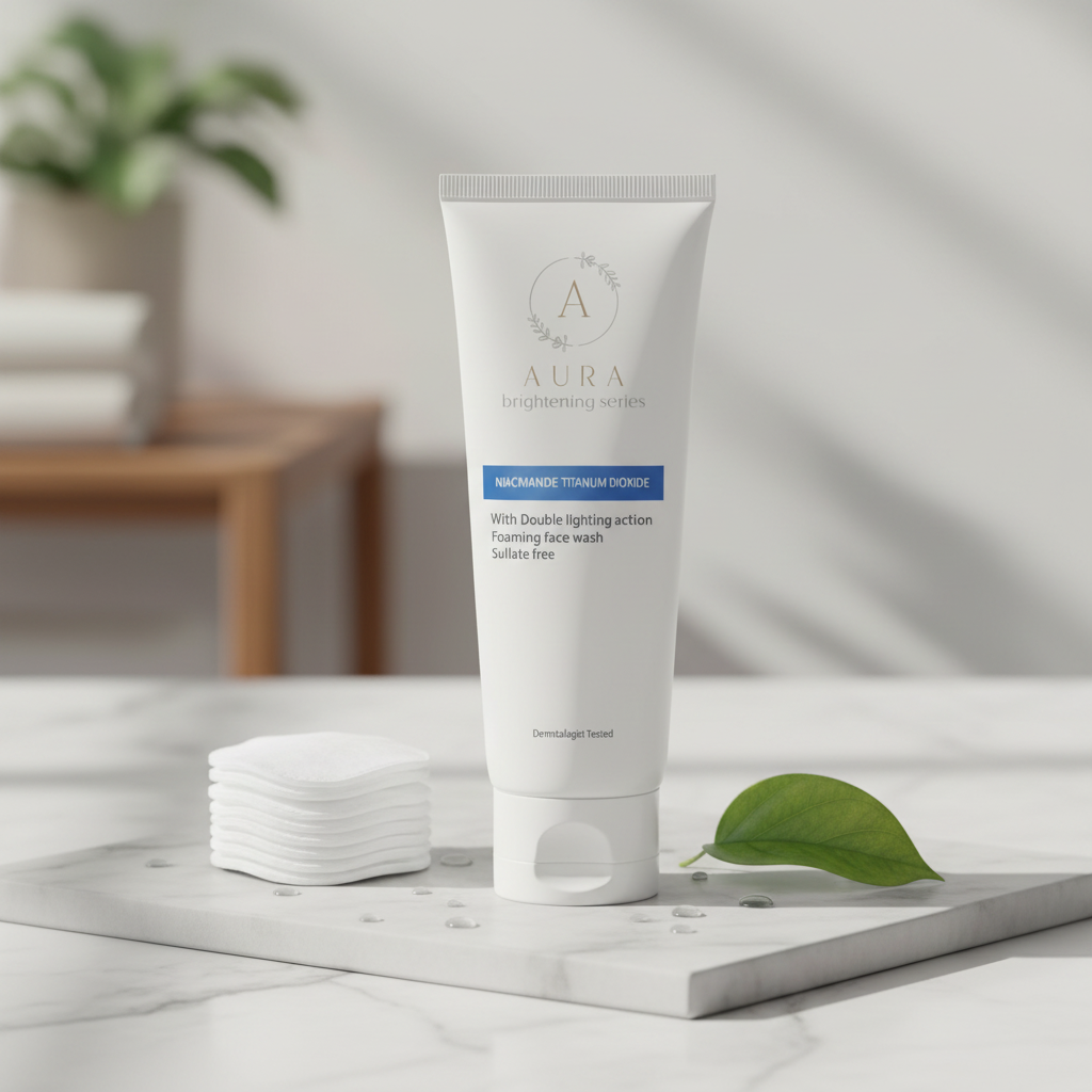 Aura Brightening Face Wash in luxurious spa setting